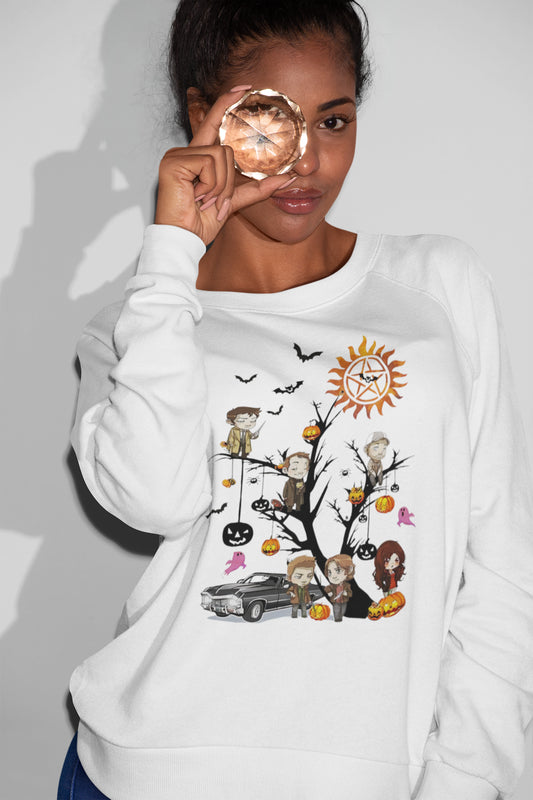 Supernatural Halloween Chibi Characters Sweatshirt with Classic Impala