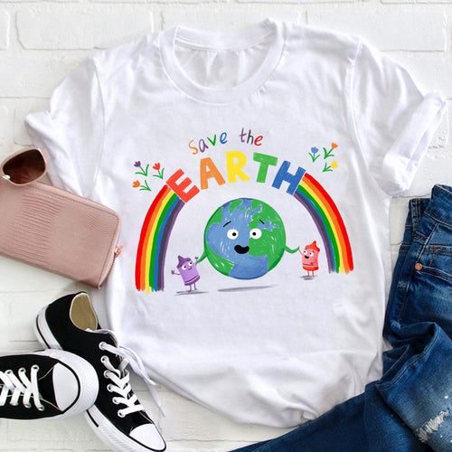 Save The Earth Rainbow Graphic Eco-Friendly T-Shirt