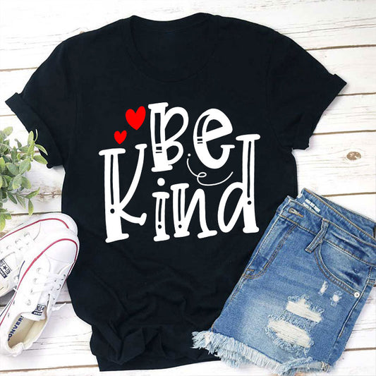 Be Kind T-Shirt with Cute Red Hearts | Positive Message Tee