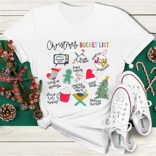 Christmas Bucket List Holiday Fun T-Shirt - Festive Winter Activities Tee