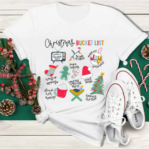 Christmas Bucket List Holiday Fun T-Shirt - Festive Winter Activities Tee