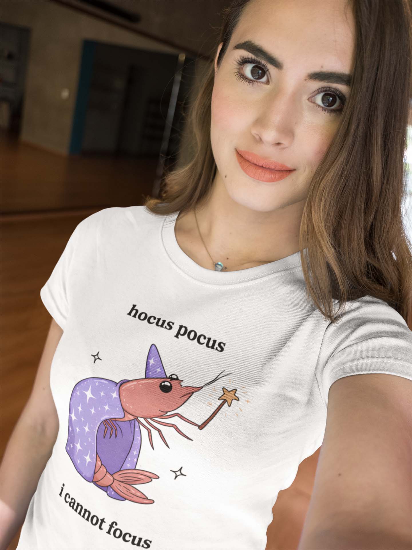 Funny Witch Shrimp T-Shirt - Hocus Pocus I Cannot Focus Cute Magic Tee