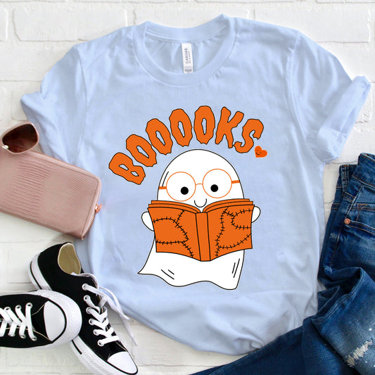 Cute Reading Ghost Halloween Shirt - BOOOOKS Book Lover Tee