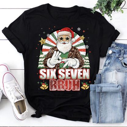 Funny Six Seven Bruh Christmas Santa T-shirt Holiday Graphic Tee