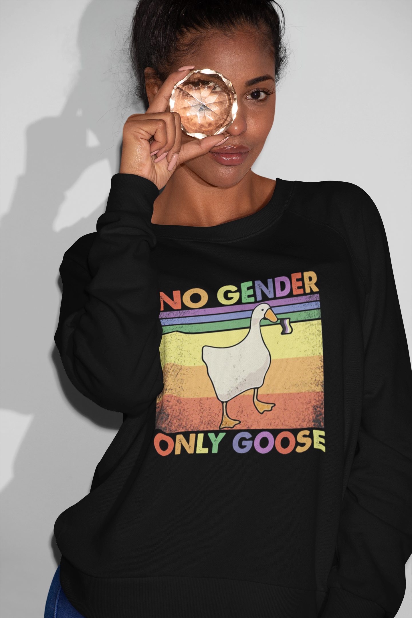 No Gender Only Goose Rainbow Sweatshirt - Inclusive Pride Animal Lover Tee