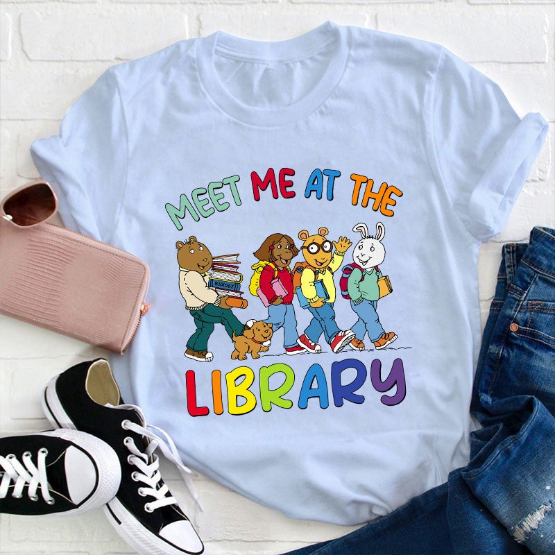 Meet Me At The Library Arthur Cartoon T-Shirt - Colorful Kids Book Lover Tee