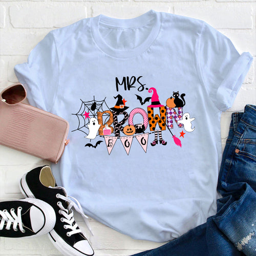 Mrs. Brown Boo Halloween T-Shirt Cute Witch Cat Pumpkin Design