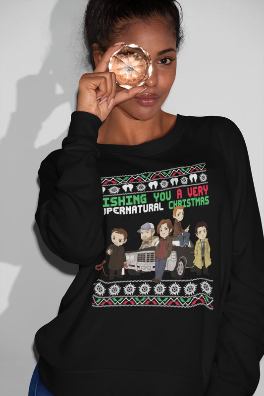 Wishing You A Very Supernatural Christmas Ugly Sweater Style Pullover