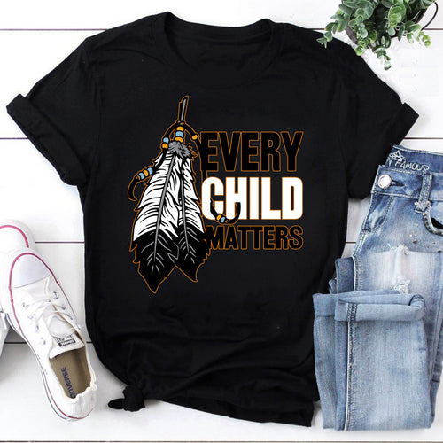 Every Child Matters Feather Graphic Tee - Indigenous Awareness Shirt