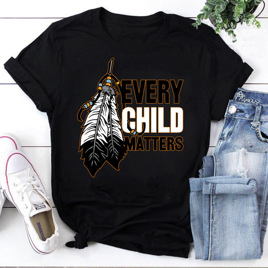 Every Child Matters Feather Graphic Tee - Indigenous Awareness Shirt