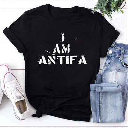 I Am Antifa Shirt – Political Statement Tee in Distressed White Print