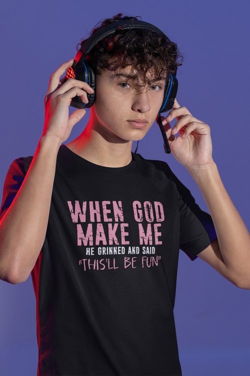 When God Make Me Funny Quote Black T-Shirt for Unique Personality