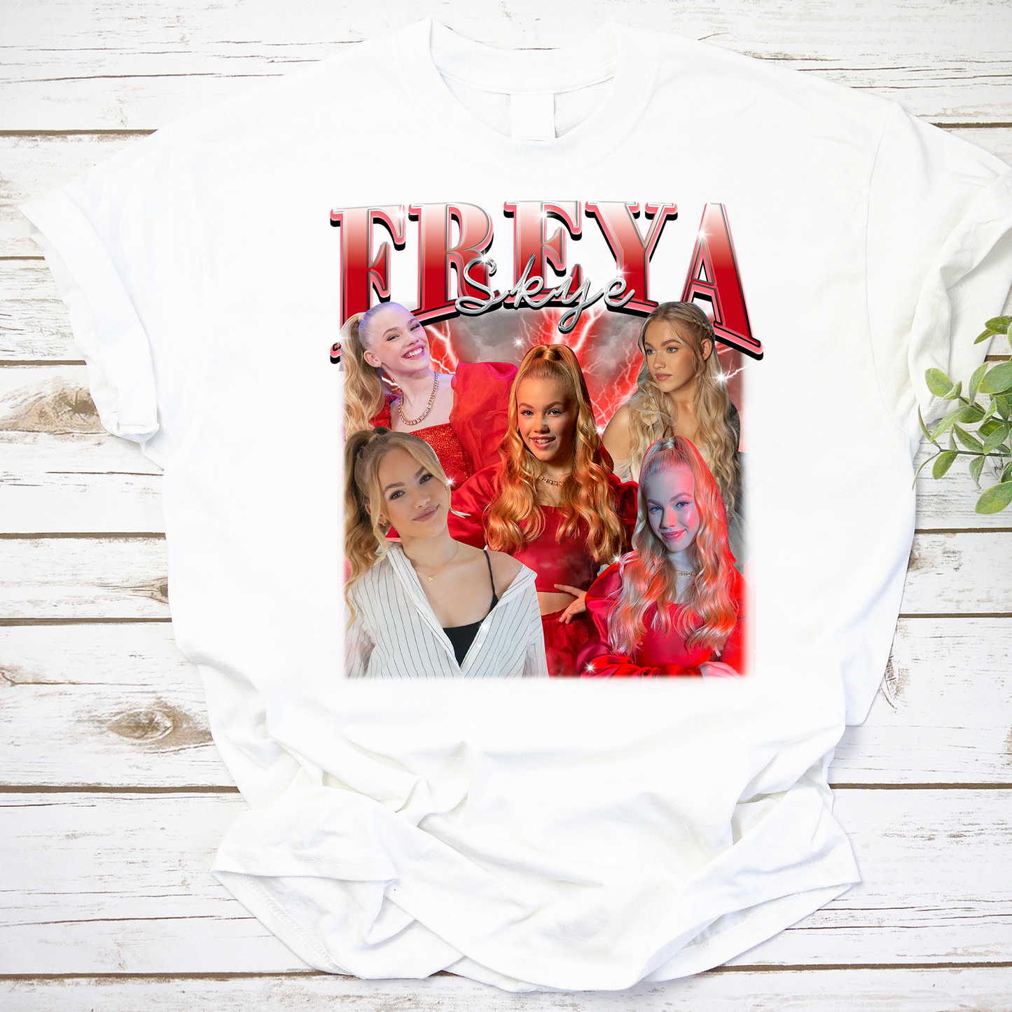Freya Skye Fan Collage T-Shirt - Red Lightning Graphic Tee