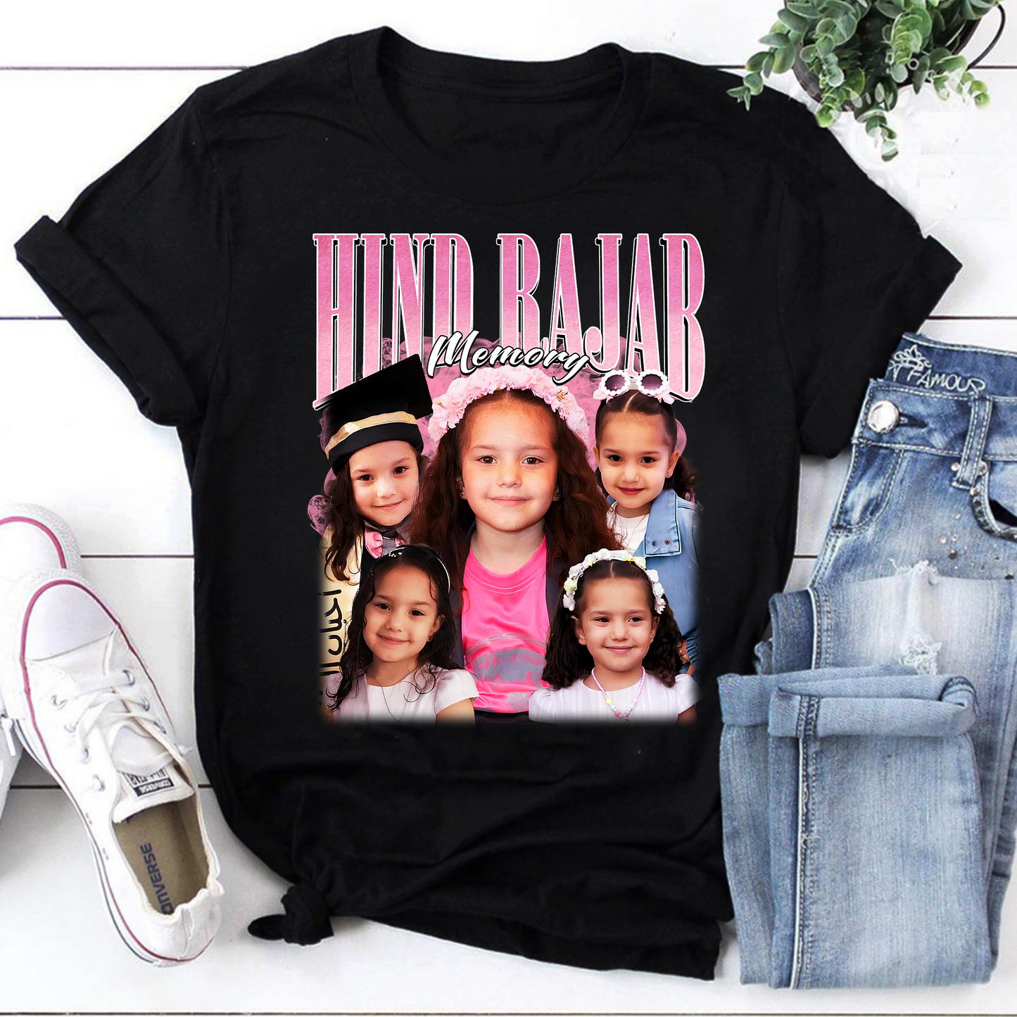 Personalized Hind Rajab Memory Photo Collage T-Shirt for Kids