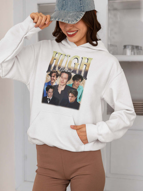 Hugh Grant Vintage Photo Collage Hoodie - Cozy Celebrity Retro Sweatshirt