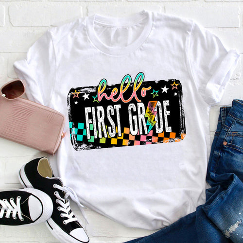 Hello First Grade Shirt Back to School Tee for Kids