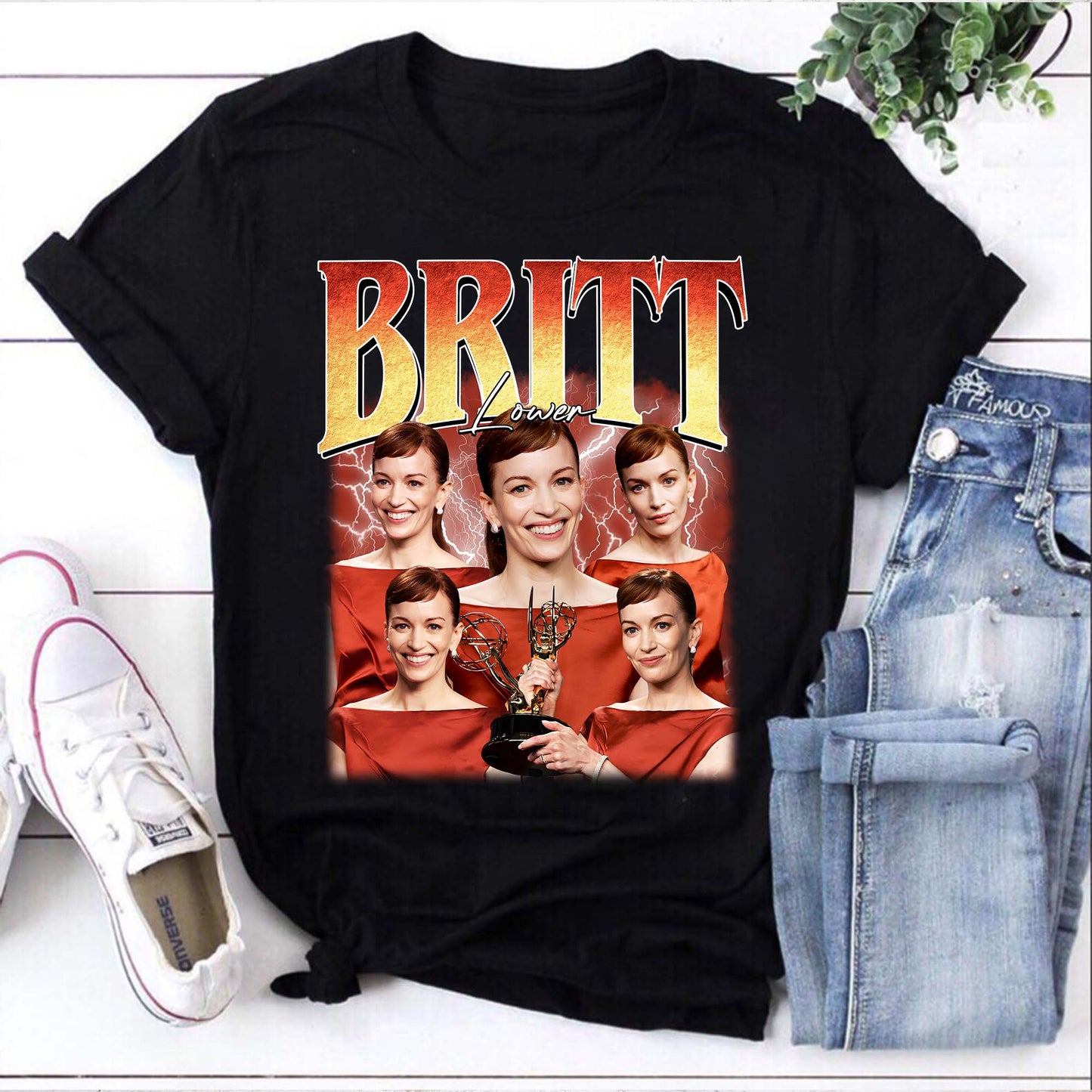 Britt Lower T-Shirt - Emmy Winner Collage Fan Tee in Black