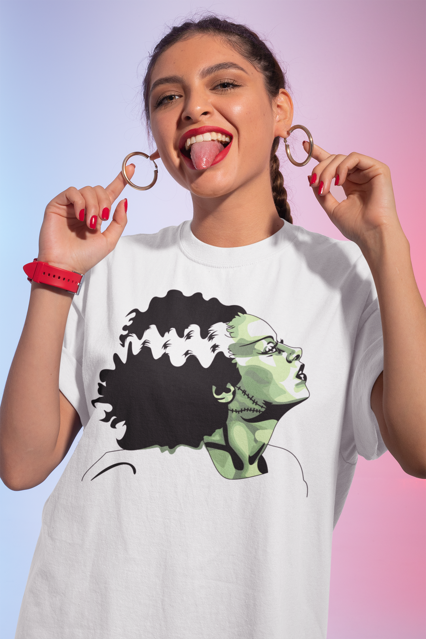 Classic Bride of Frankenstein Portrait T-Shirt - Gothic Horror Art Tee