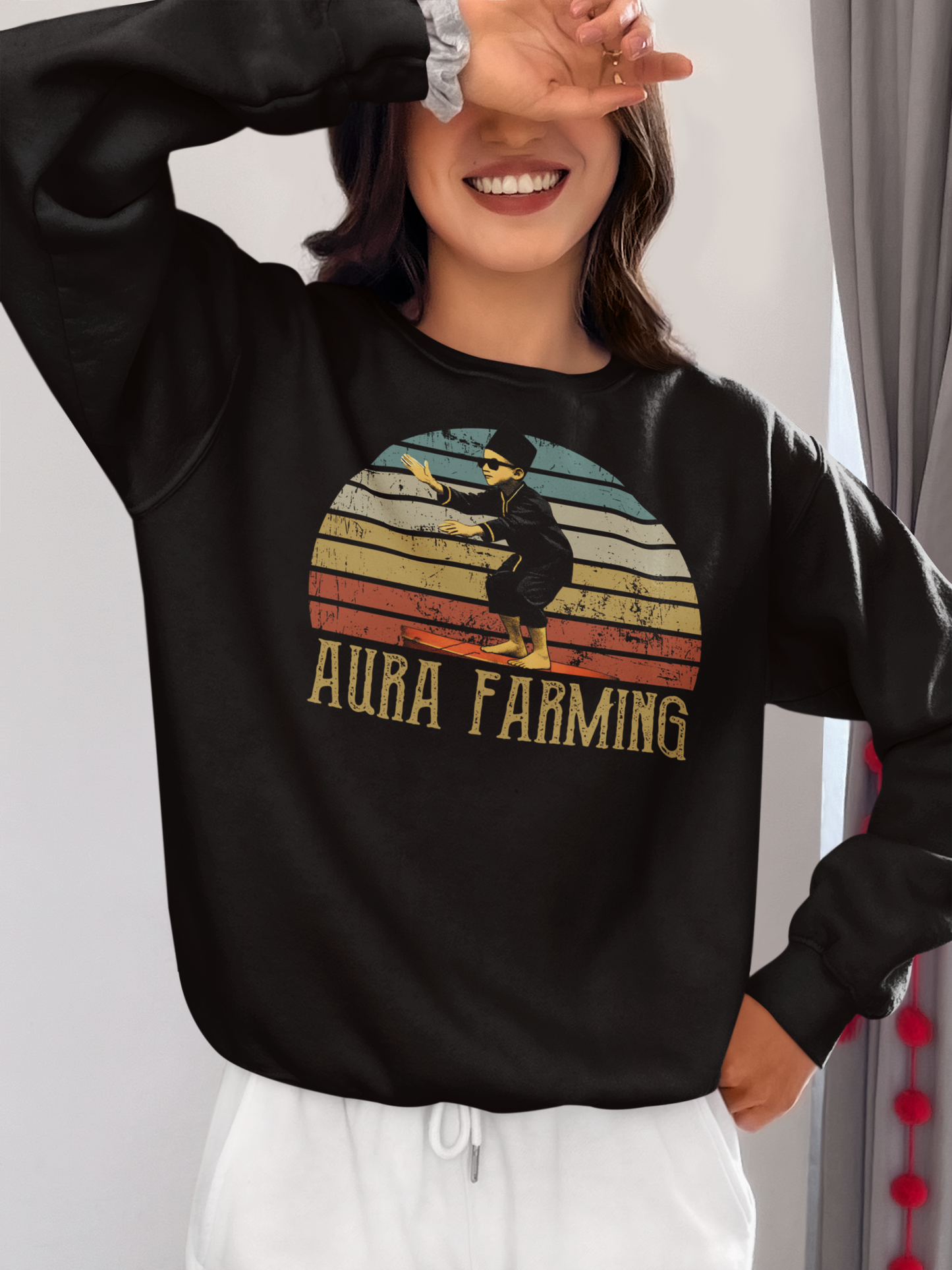 Vintage Aura Farming Crewneck Sweatshirt with Retro Graphic