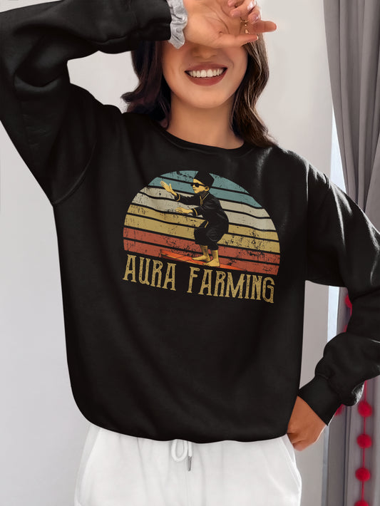 Vintage Aura Farming Crewneck Sweatshirt with Retro Graphic