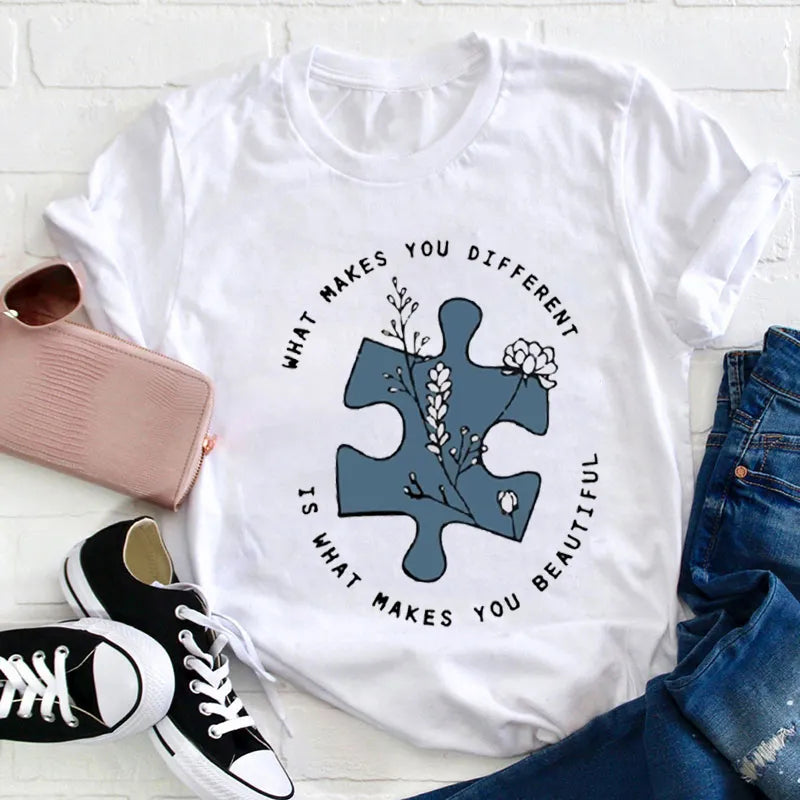 Inspirational Puzzle Piece Tee - What Makes You Different is Beautiful T-shirt