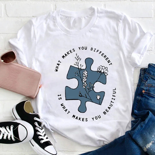 Inspirational Puzzle Piece Tee - What Makes You Different is Beautiful T-shirt