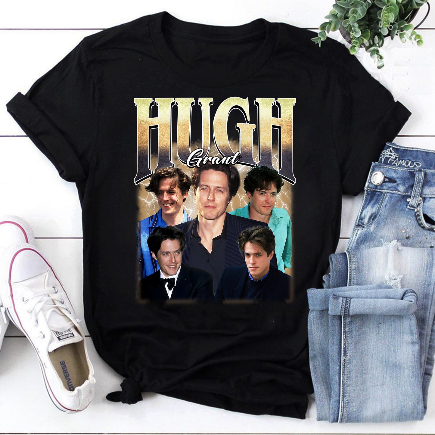 Hugh Grant Vintage Collage T-Shirt - Classic British Actor Fan Tee