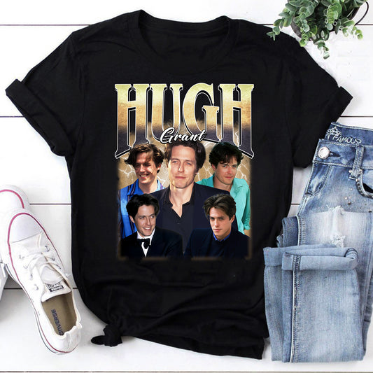 Hugh Grant Vintage Collage T-Shirt - Classic British Actor Fan Tee