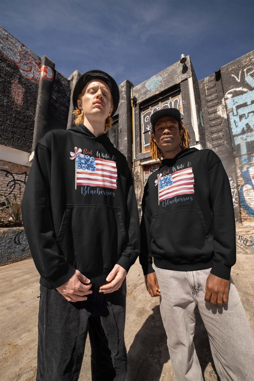 Red White & Blueberries Patriotic Hoodie - American Flag with Blueberry Design