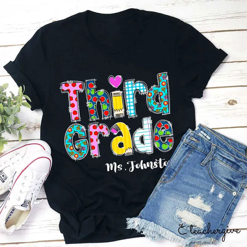 Personalized Third Grade Teacher Shirt | Colorful Back to School Tee