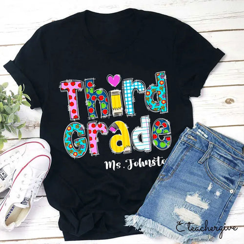 Personalized Third Grade Teacher Shirt | Colorful Back to School Tee