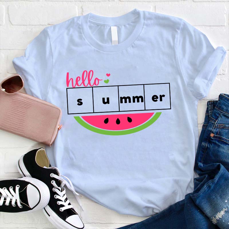 Hello Summer Watermelon Graphic T-Shirt - Cute Seasonal Tee
