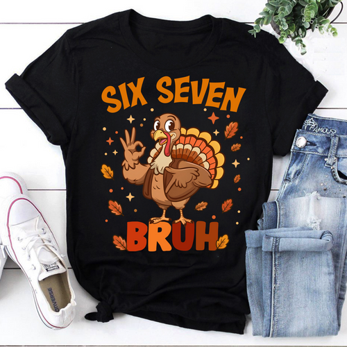 Funny Six Seven Bruh Turkey Thanksgiving Graphic T-Shirt