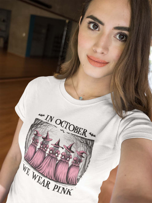 In October We Wear Pink Witch Halloween T-Shirt