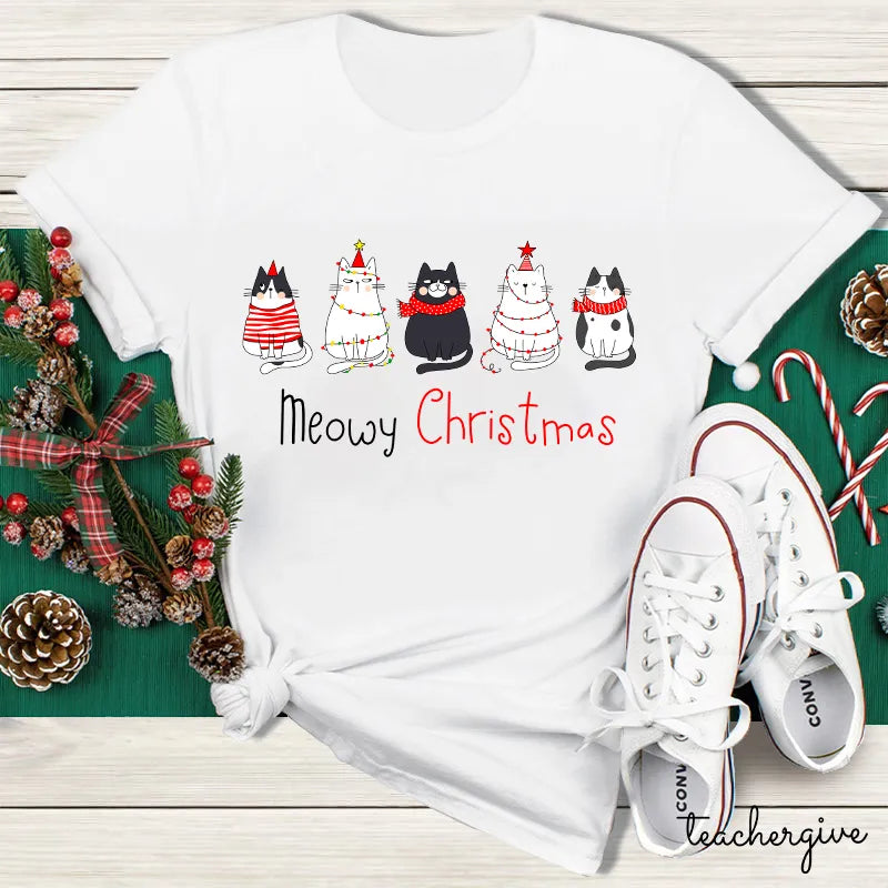 Meowy Christmas Cat Holiday Shirt Cute Cat Lover Tee