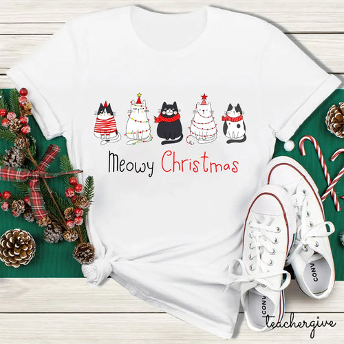 Meowy Christmas Cat Holiday Shirt Cute Cat Lover Tee