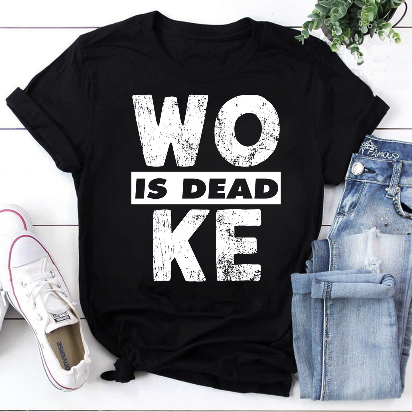 Woke Is Dead Funny Quote Graphic Tee Black Casual Shirt