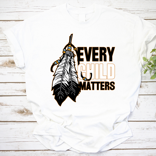 Every Child Matters Shirt with Feather Design - Indigenous Awareness Tee