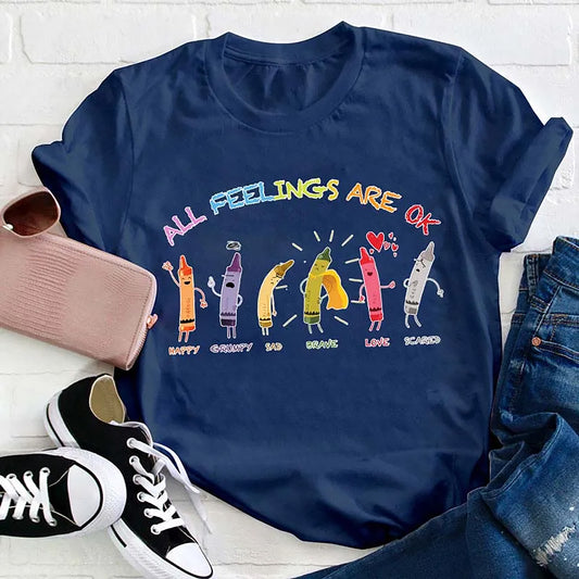 All Feelings Are OK Crayon Graphic Tee for Emotional Awareness