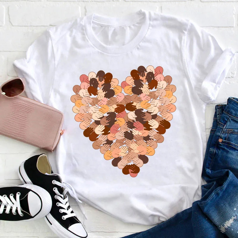 Heart-Shaped Diversity Hands T-Shirt - Unity & Inclusion Graphic Tee