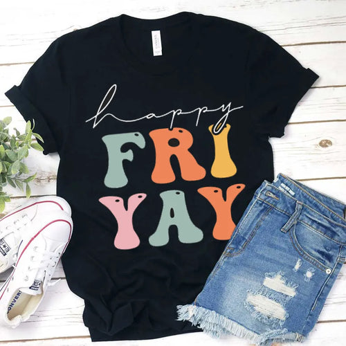 Happy Friyay Colorful Graphic Tee - Fun Casual Weekend Shirt