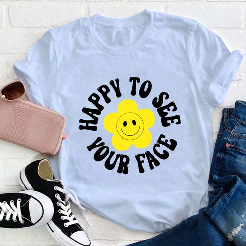 Happy To See Your Face Smiley Flower Graphic Tee