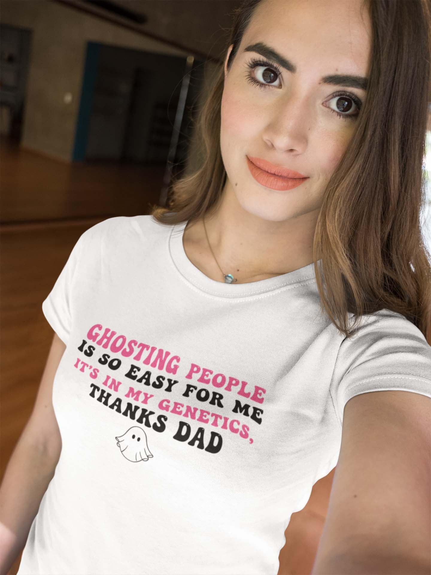 Funny Ghosting Genetics Family Tee - 'Ghosting People Is So Easy For Me' Dad Humor Shirt