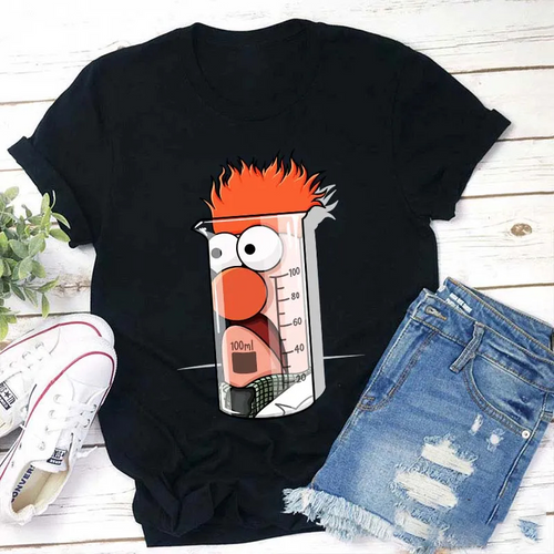 Funny Beaker Scientist T-Shirt with Cartoon Lab Equipment Design