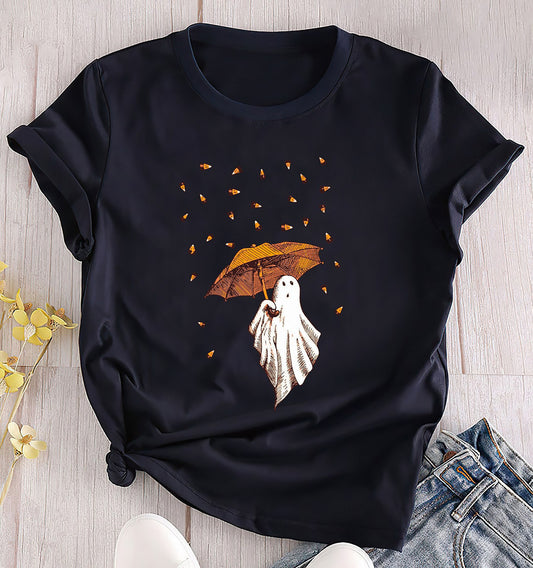 Ghost with Umbrella and Candy Corn Halloween T-Shirt