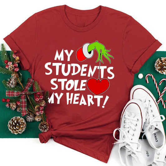 My Students Stole My Heart Grinch Christmas Teacher Tee