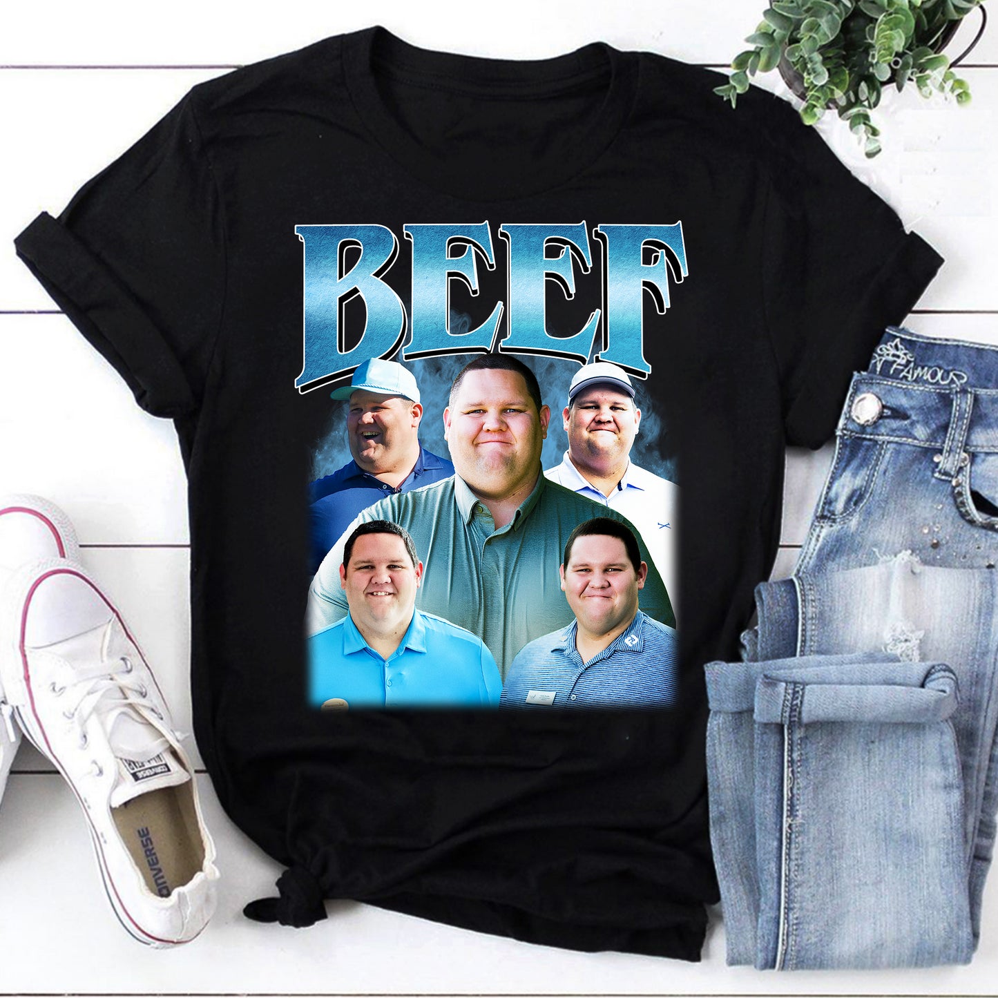 Beef Vintage Style Graphic T-Shirt with Multiple Portraits
