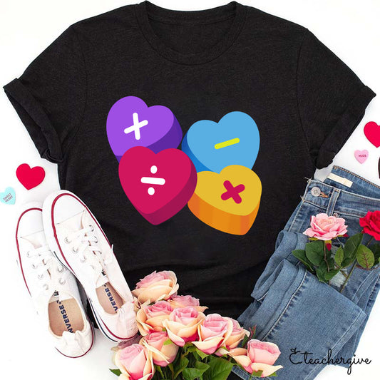 Valentine Math Hearts T-Shirt - Cute Candy Heart Math Symbols Tee
