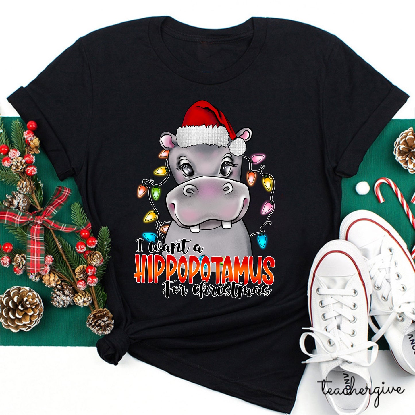 I Want a Hippopotamus for Christmas Cute Holiday Tee