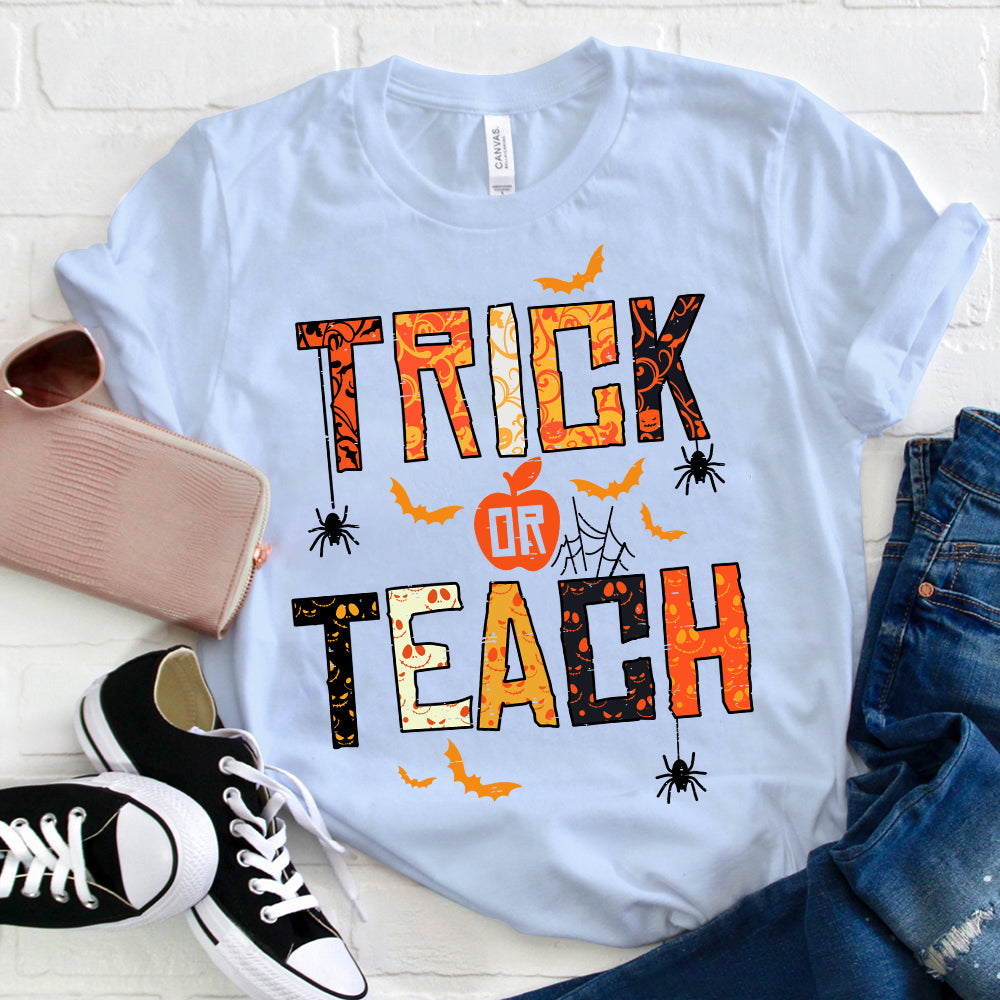 Halloween Trick or Teach Teacher T-Shirt with Spooky Design